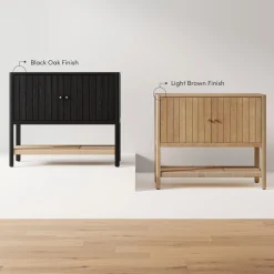 Wood TV Console with Open Seagrass Shelf for TVs up to 75