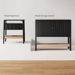 Wood TV Console with Open Seagrass Shelf for TVs up to 75
