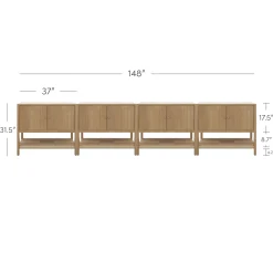 Wood TV Console with Open Seagrass Shelf for TVs up to 100
