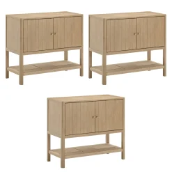 Wood TV Console with Open Seagrass Shelf for TVs up to 75" Light Brown