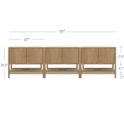 Wood TV Console with Open Seagrass Shelf for TVs up to 75