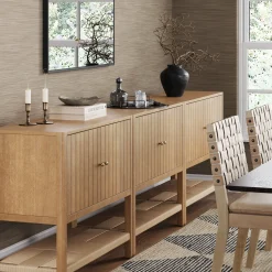 Wood TV Console with Open Seagrass Shelf for TVs up to 75
