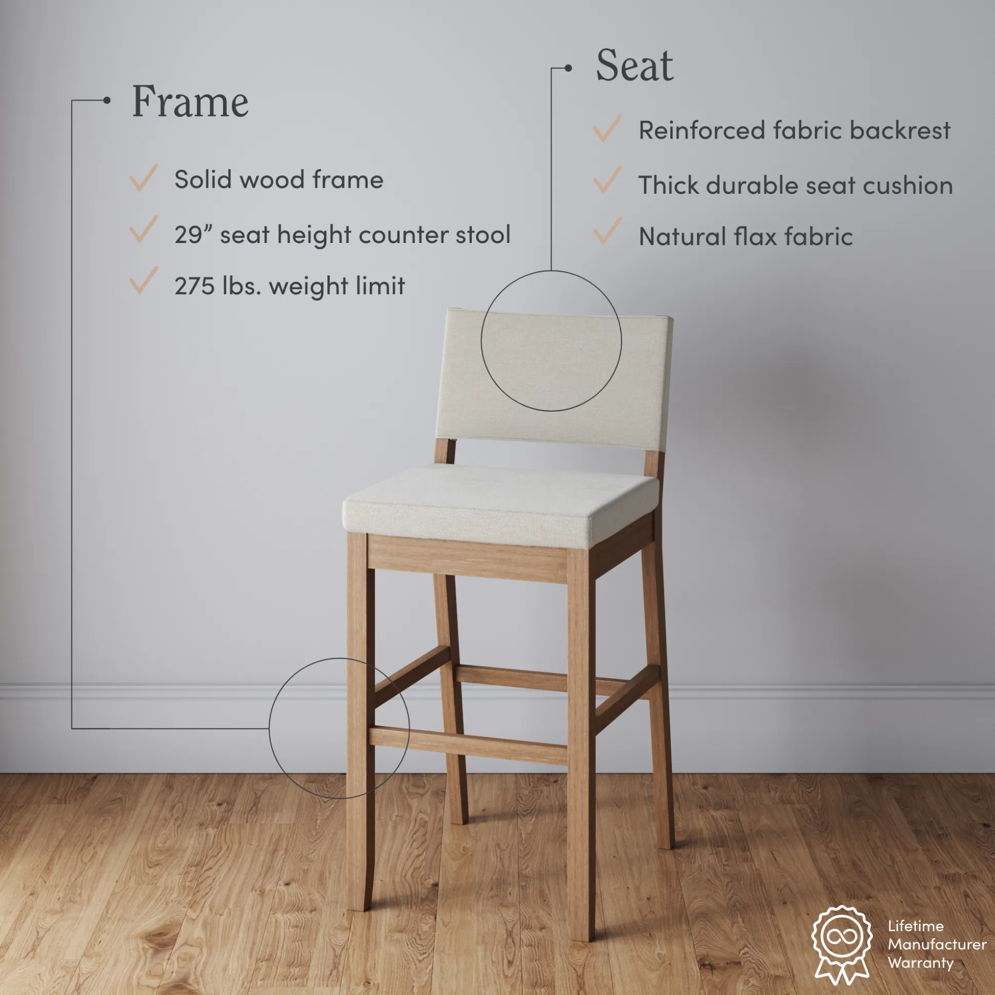 Wood Upholstered Bar Stools Light Brown (Set of 4)