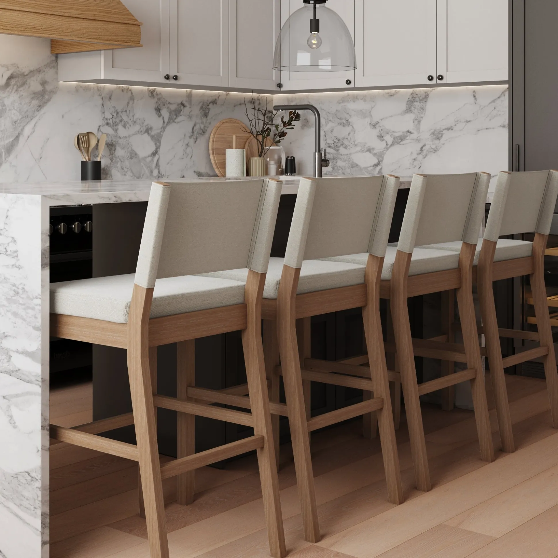 Wood Upholstered Bar Stools Light Brown (Set of 4)