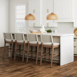 Wood Upholstered Bar Stools Light Brown (Set of 4)