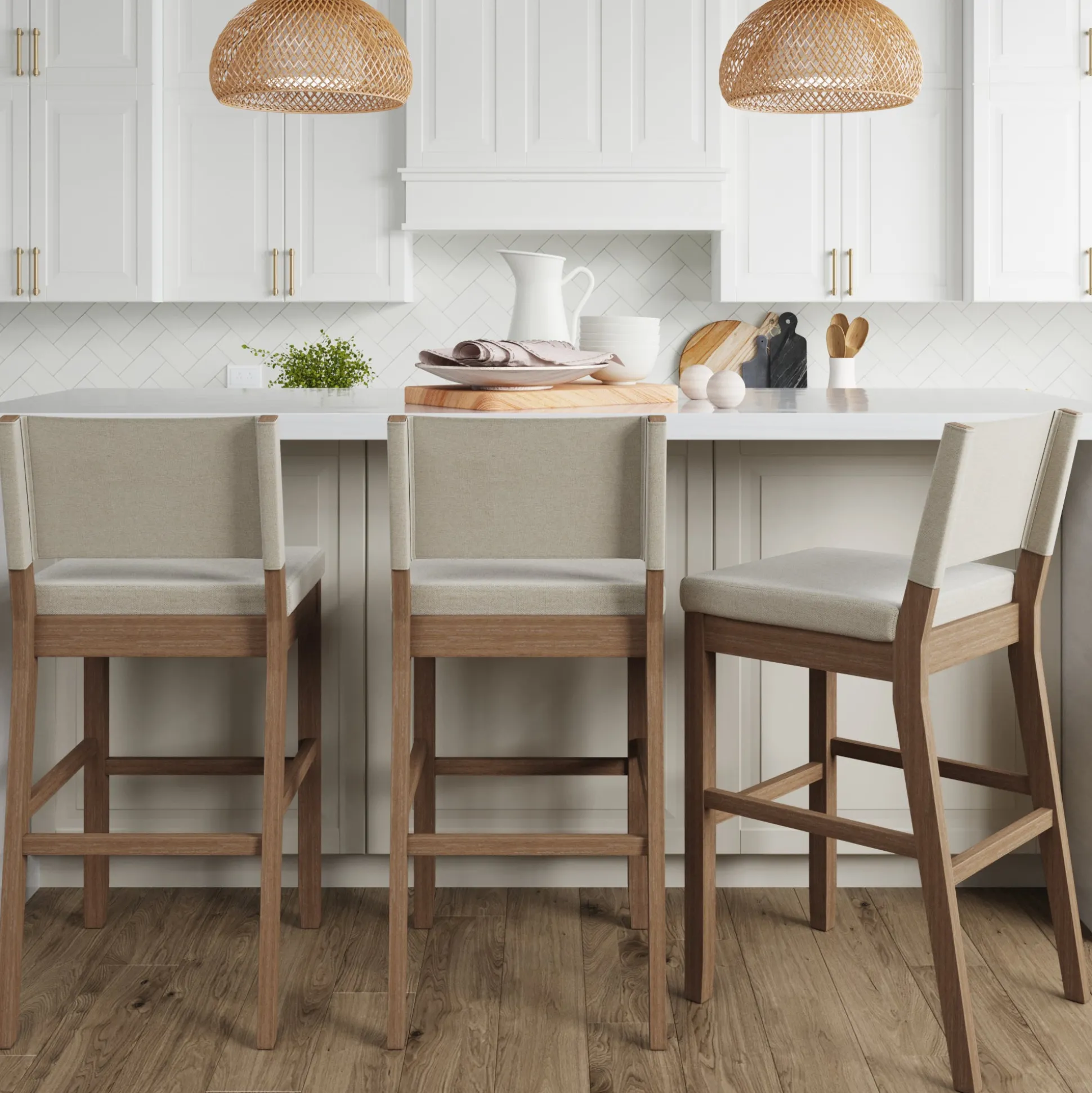 Wood Upholstered Bar Stools Light Brown (Set of 3)