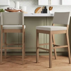 Wood Upholstered Bar Stools Light Brown (Set of 2)