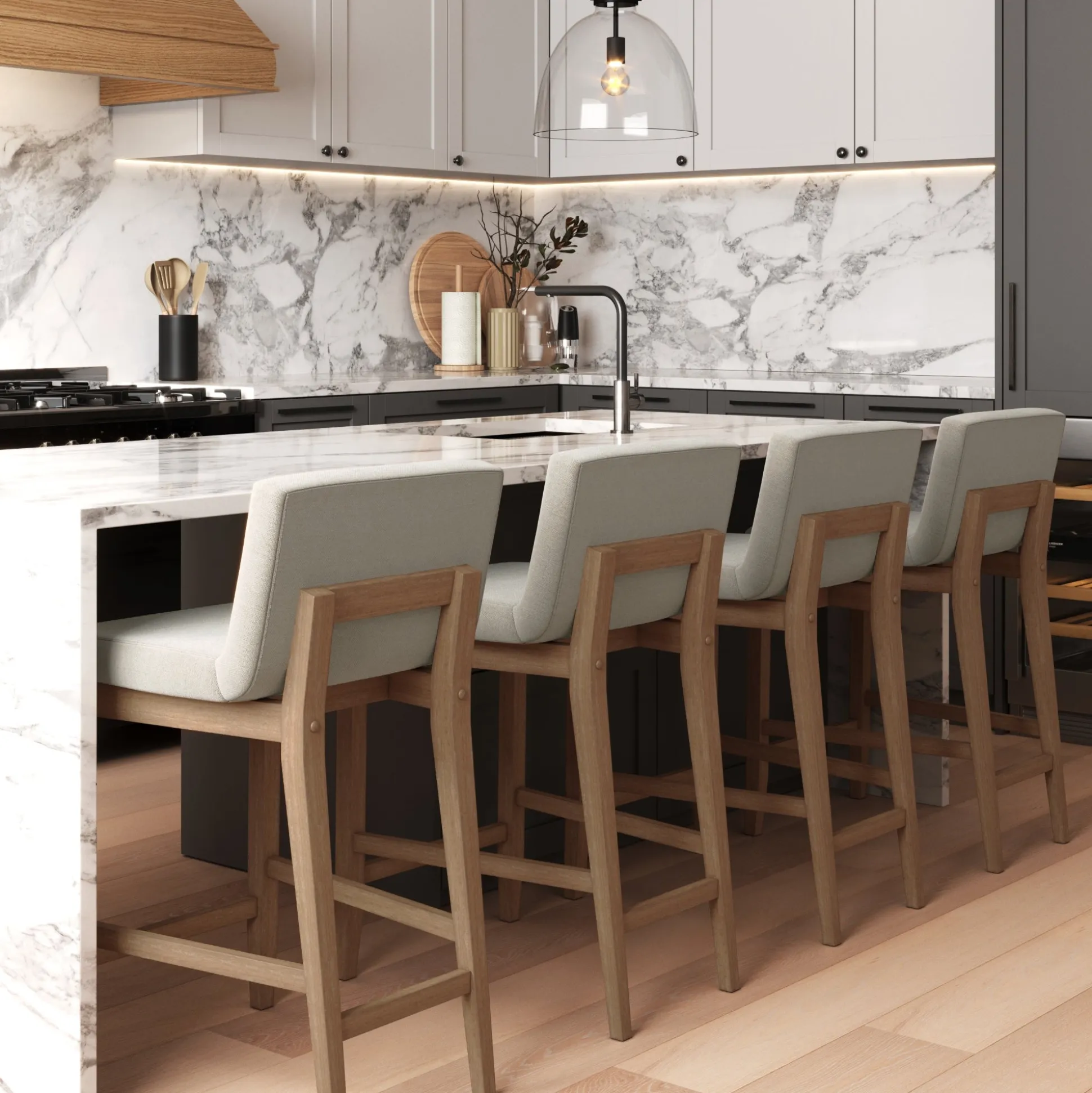 Wood Upholstered Counter Height Bar Stool Light Brown
