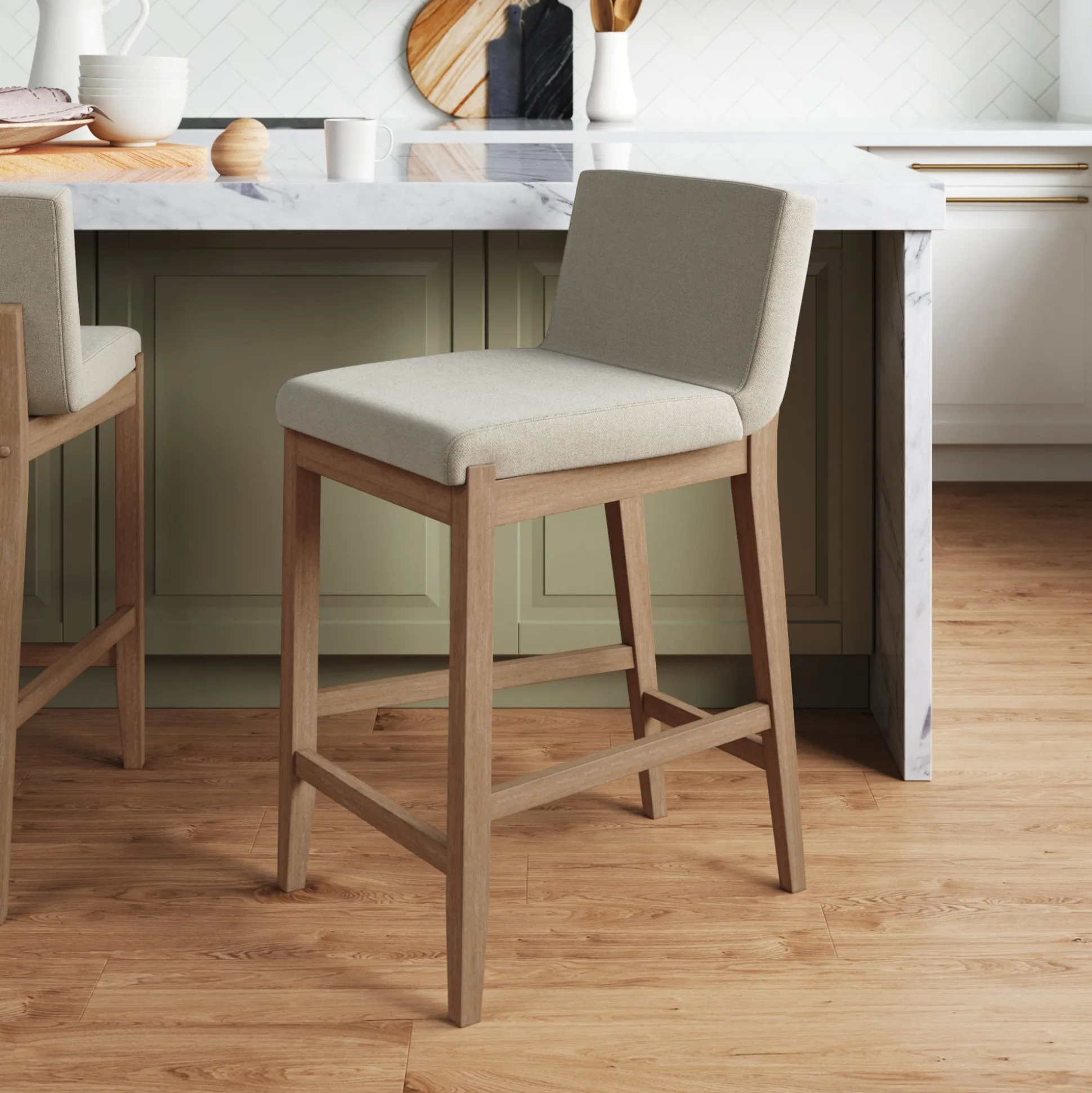 Wood Upholstered Counter Height Bar Stool Light Brown