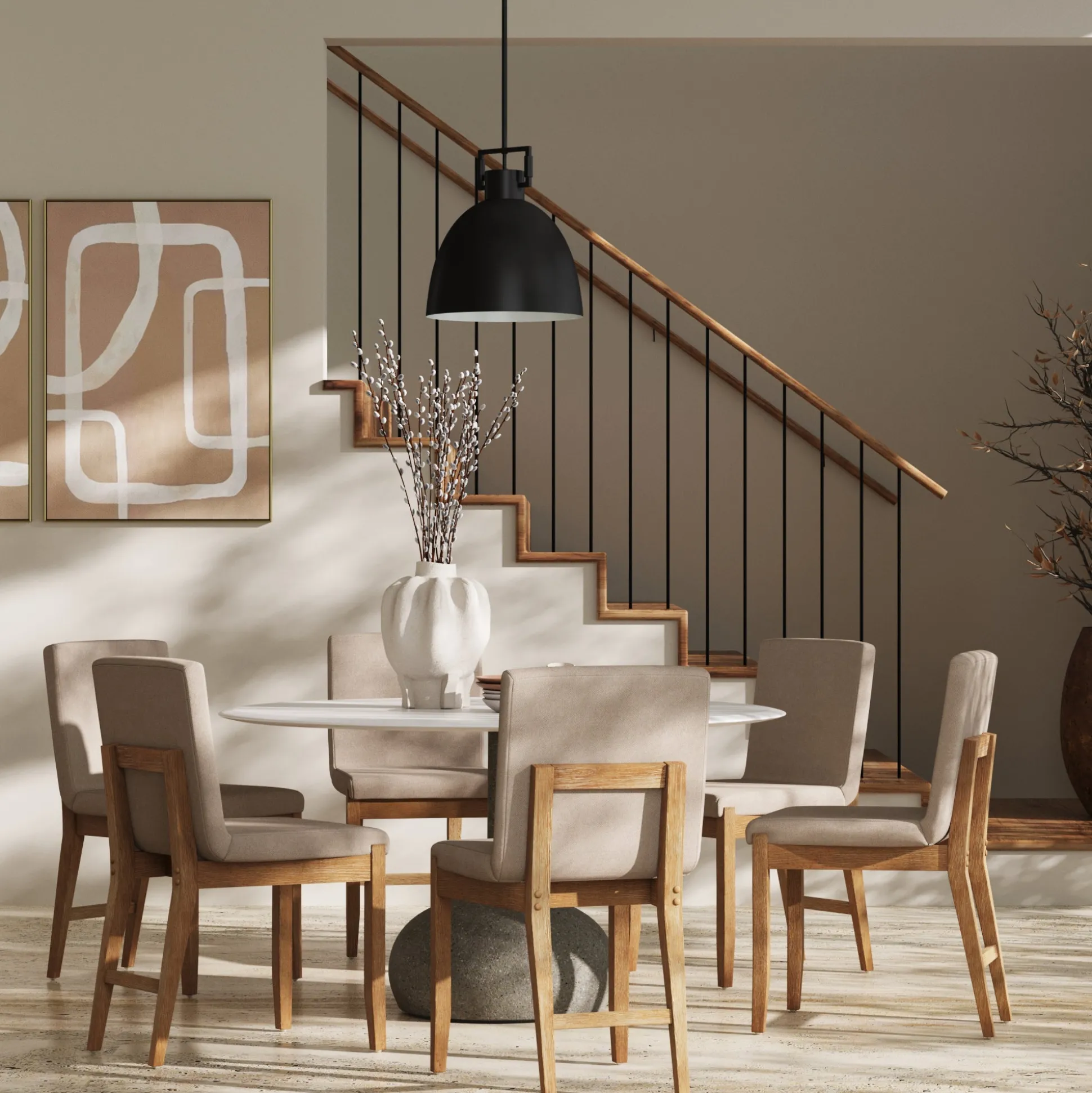 Wood Upholstered Dining Chairs Brushed Light Brown Flax (Set of 6)