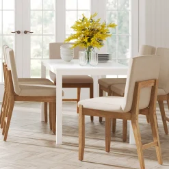 Wood Upholstered Dining Chairs Brushed Light Brown Flax (Set of 6)