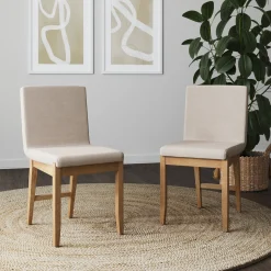 Wood Upholstered Dining Chair Brushed Light Brown Flax (Set of 2)