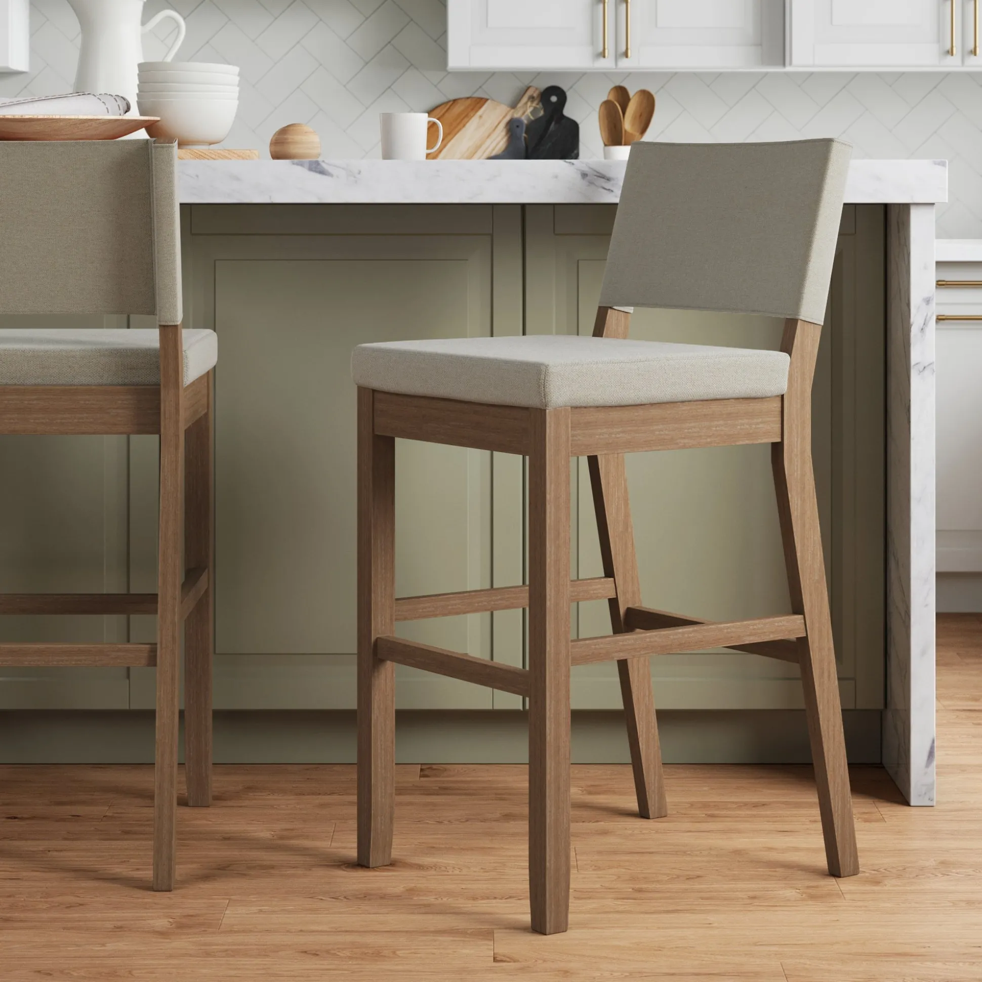 Wood Upholstered Sling Back Bar Stool Light Brown