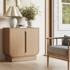 Wood Veneer Arched Accent Cabinet Raw Oak