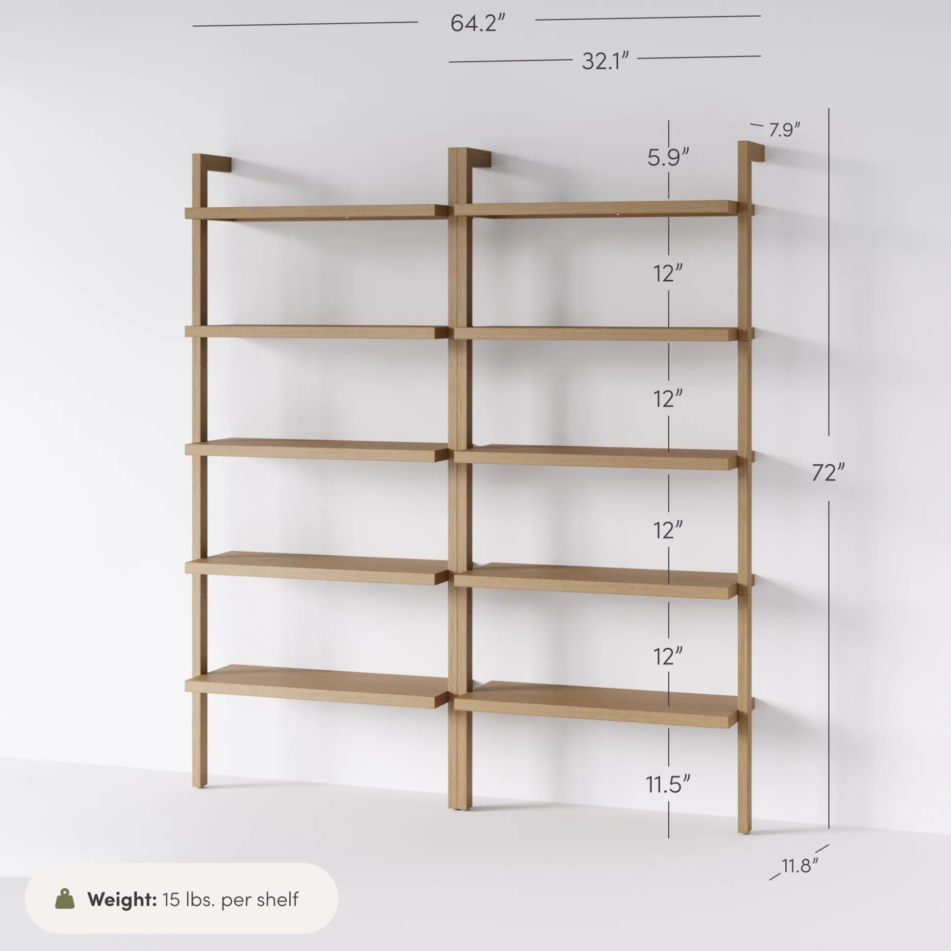 Wood Wall Bookshelves Light Brown (Set of 2)