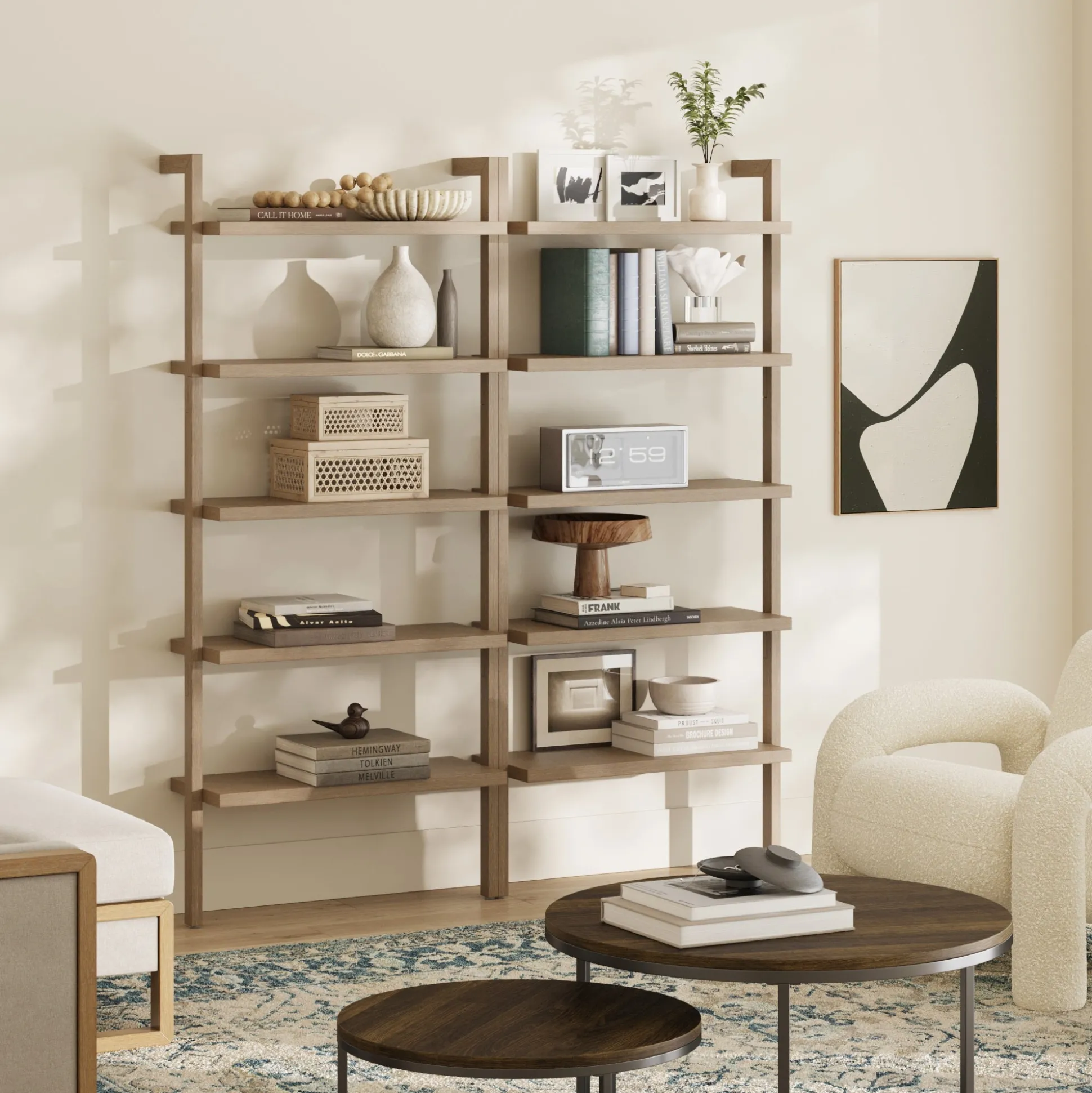 Wood Wall Bookshelves Light Brown (Set of 2)