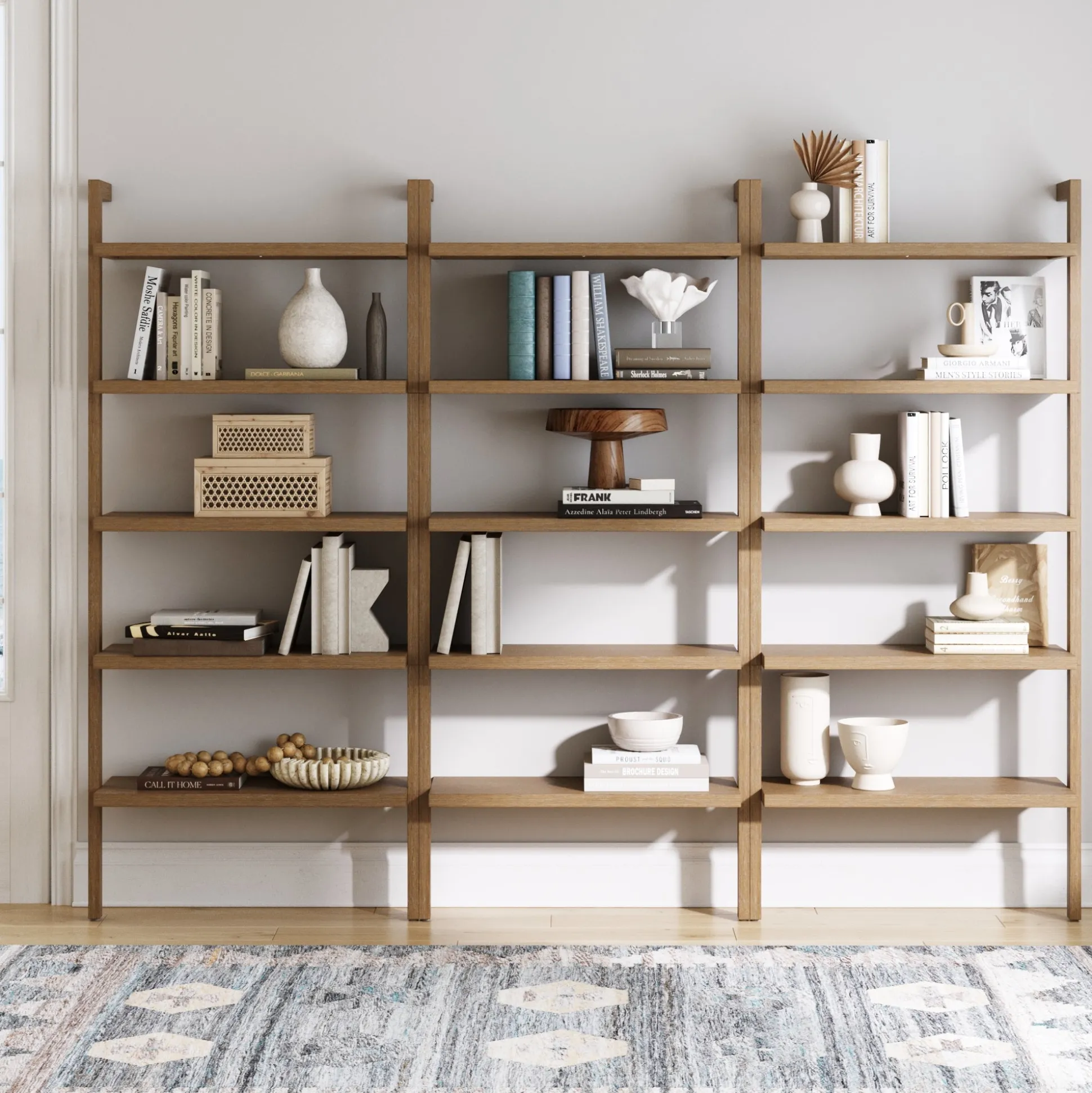 Wood Wall Bookshelves Light Brown (Set of 3)