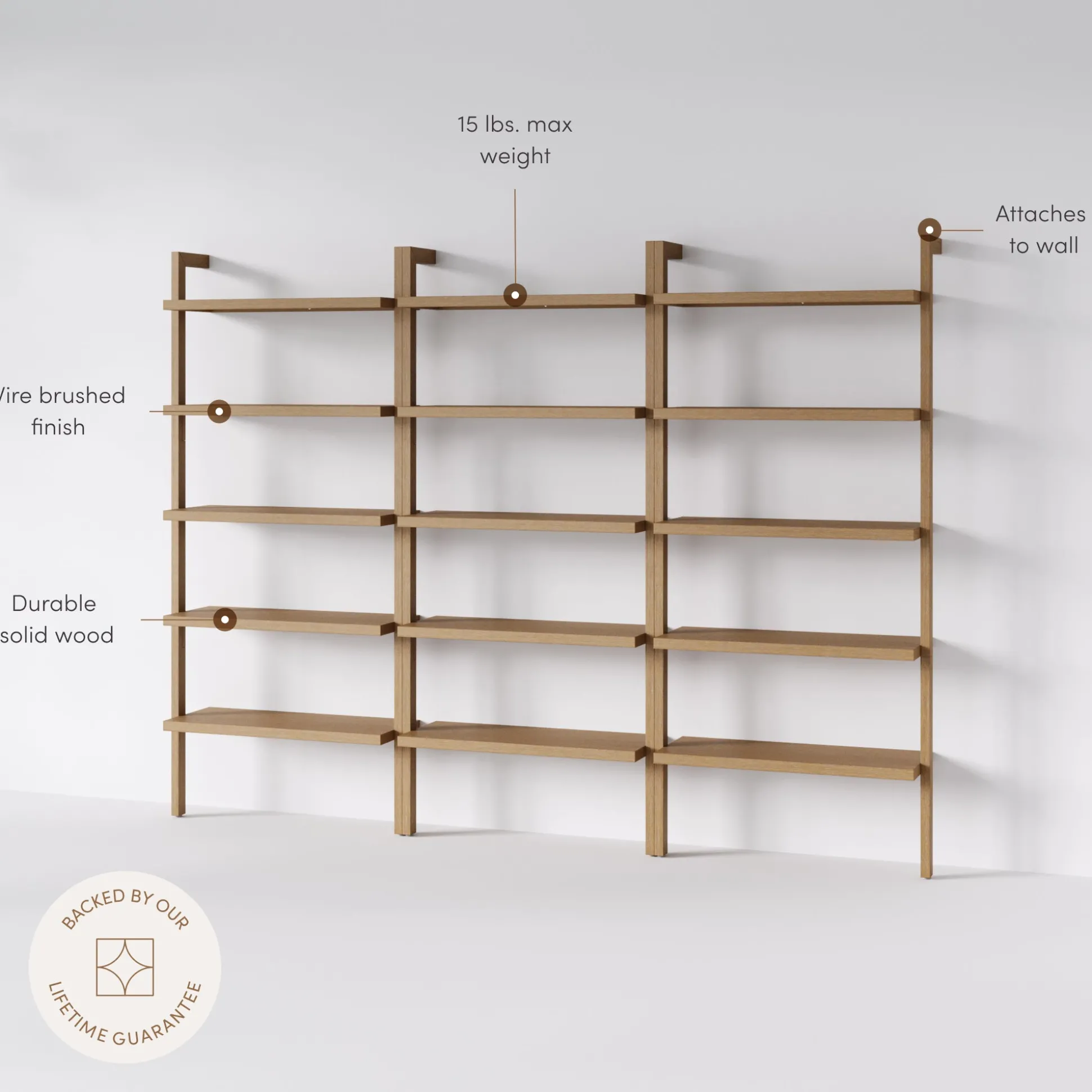 Wood Wall Bookshelves Light Brown (Set of 3)