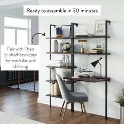 Wood Wall Mount Ladder 2-Shelf Desk Nutmeg