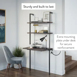 Wood Wall Mount Ladder 2-Shelf Desk Nutmeg