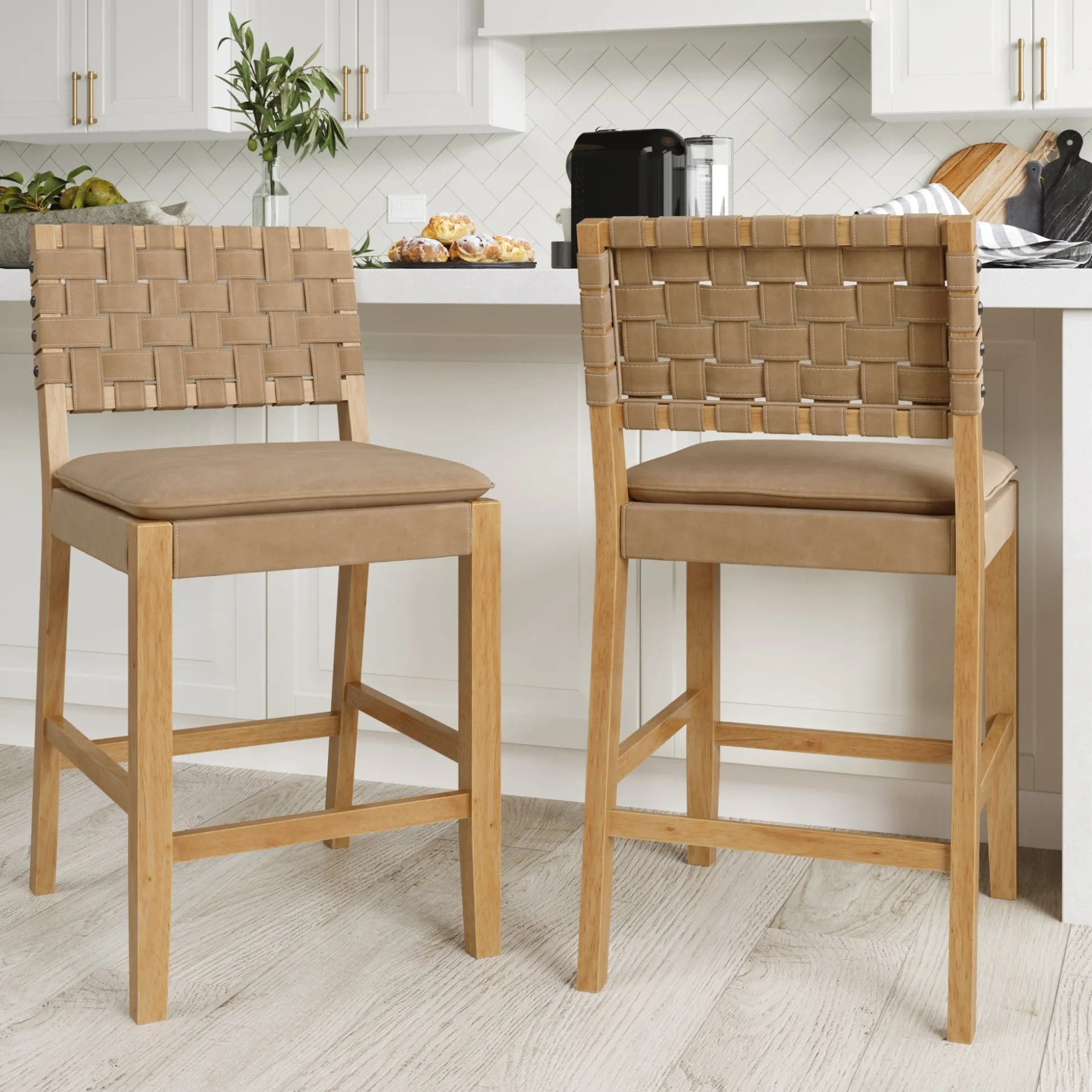 Woven Counter Height Bar Stools Brown (Set of 2)