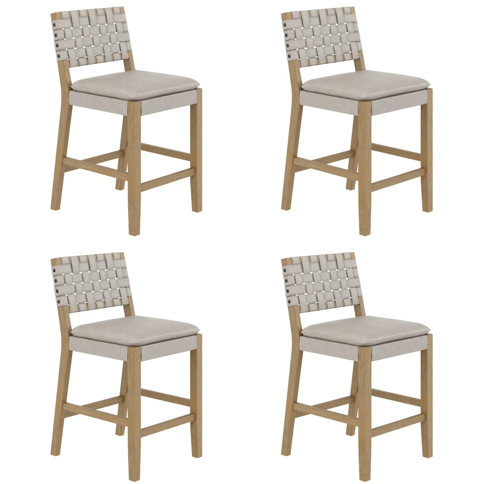Woven Faux Leather Counter Height Bar Stool Gray Mahogany (Set of 4)