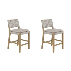 Woven Faux Leather Counter Height Bar Stool Gray Mahogany (Set of 2)
