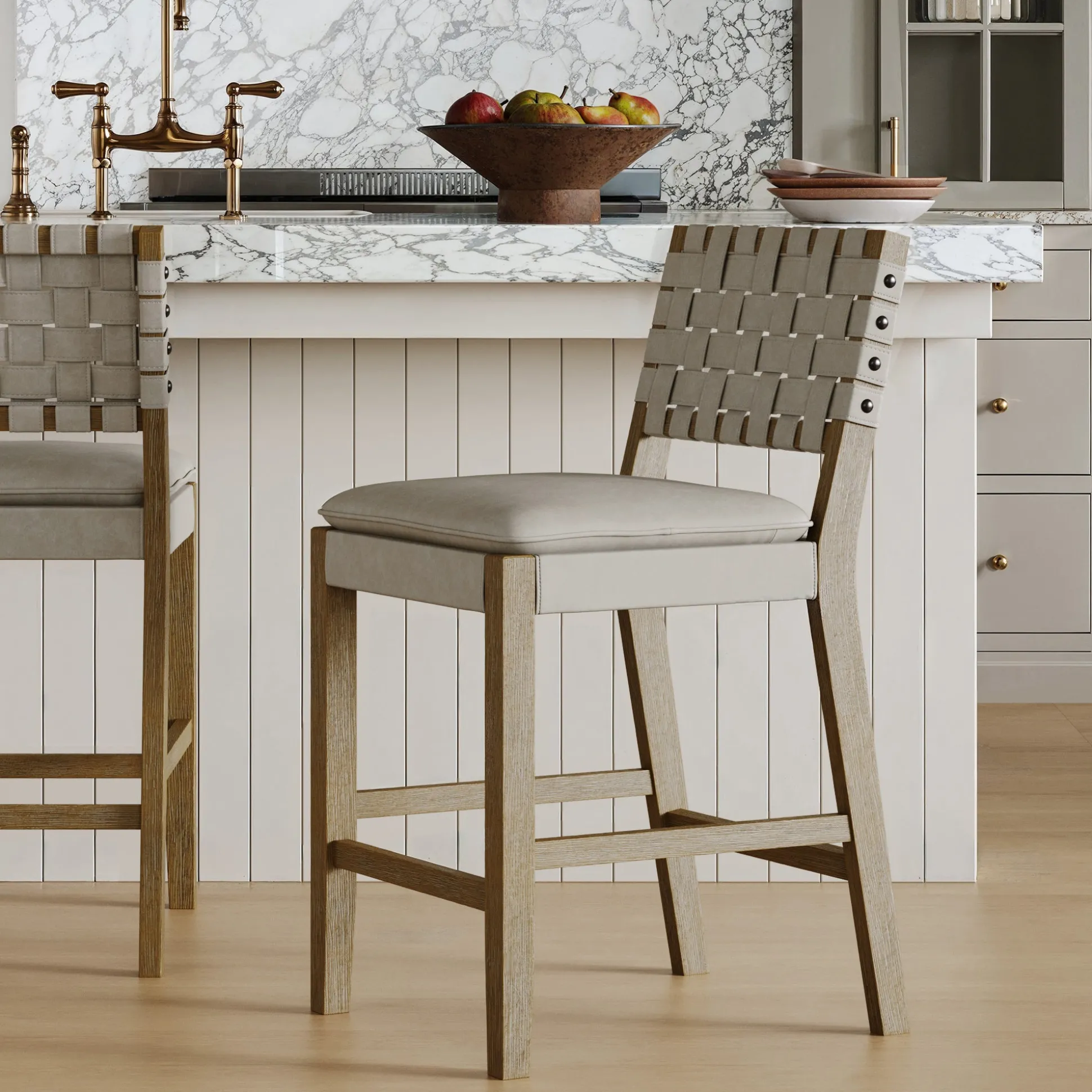 Woven Faux Leather Counter Height Bar Stool Gray Mahogany
