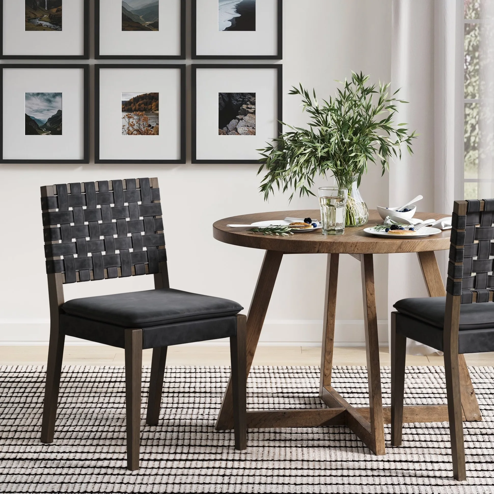 Woven Faux Leather Dining Chair Black