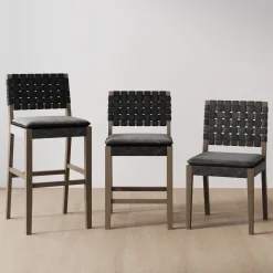 Woven Faux Leather Dining Chair Black