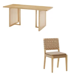 Woven Faux Leather & Rattan Dining Set (4 Chairs)