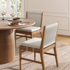 Woven Rope Back Dining Chair Brushed Light Brown