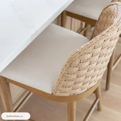 Woven Seagrass Back & Boucle Counter Bar Stool Light Brown (Set of 4)