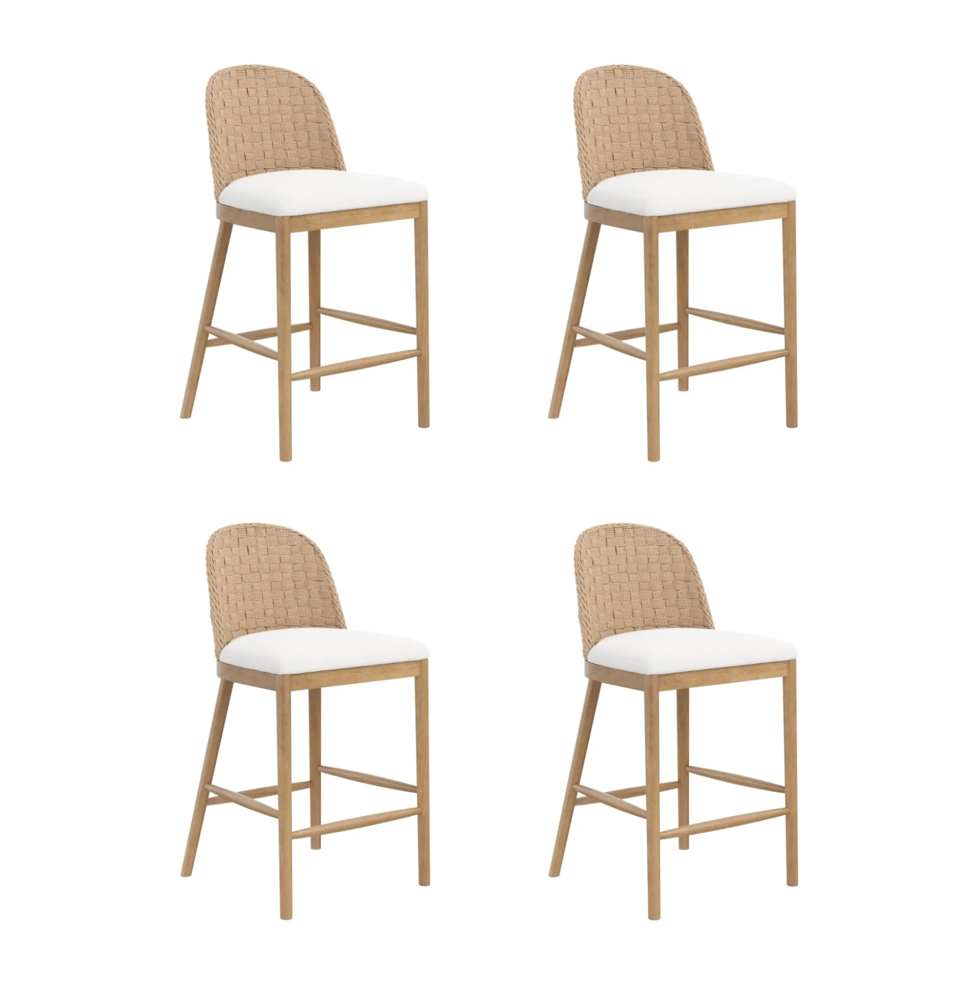 Woven Seagrass Back & Boucle Counter Bar Stool Light Brown (Set of 4)