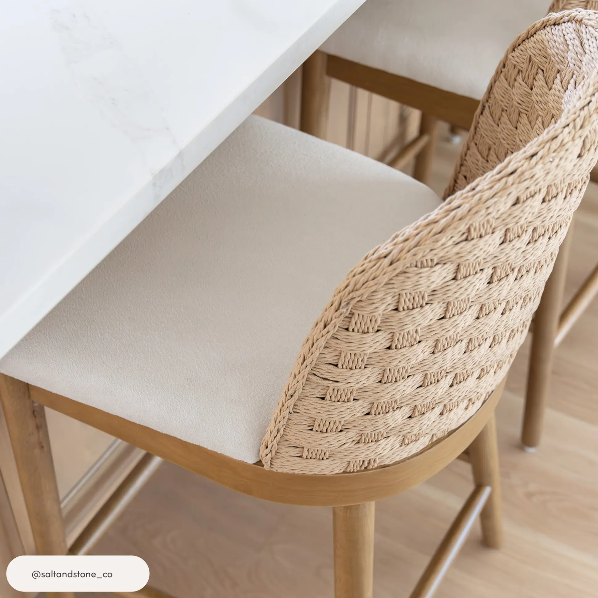 Woven Seagrass Back & Boucle Counter Bar Stool Light Brown (Set of 2)