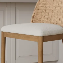 Woven Seagrass Back & Boucle Counter Bar Stool Light Brown (Set of 2)