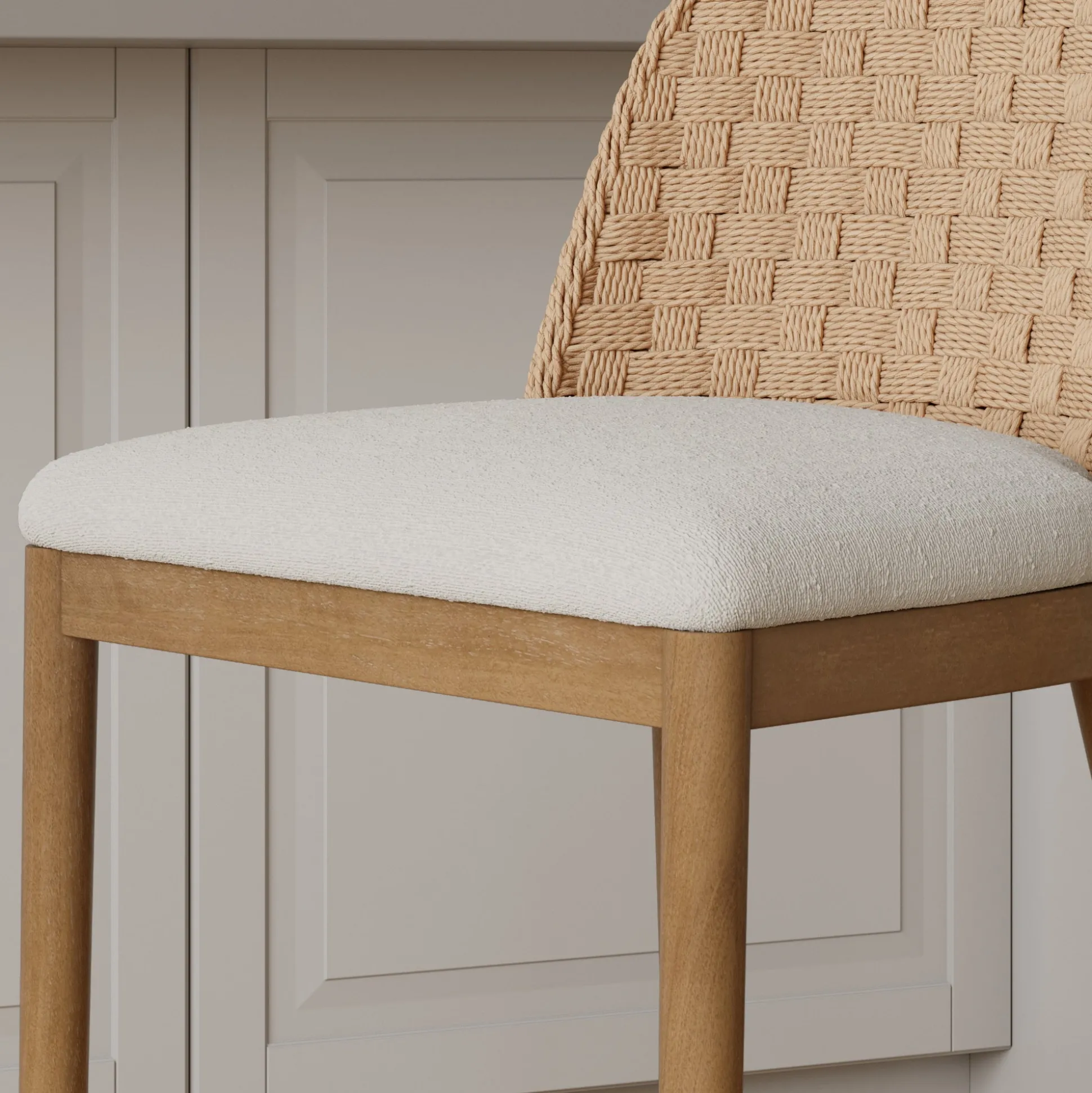 Woven Seagrass Back & Boucle Counter Bar Stool Light Brown (Set of 2)