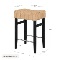 Woven Seagrass Counter Height Bar Stool Black