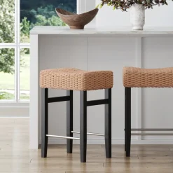 Woven Seagrass Counter Height Bar Stool Black