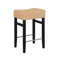Woven Seagrass Counter Height Bar Stool Black