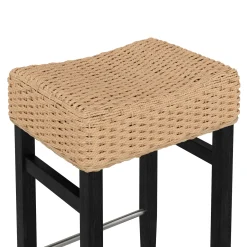 Woven Seagrass Counter Height Bar Stool Black