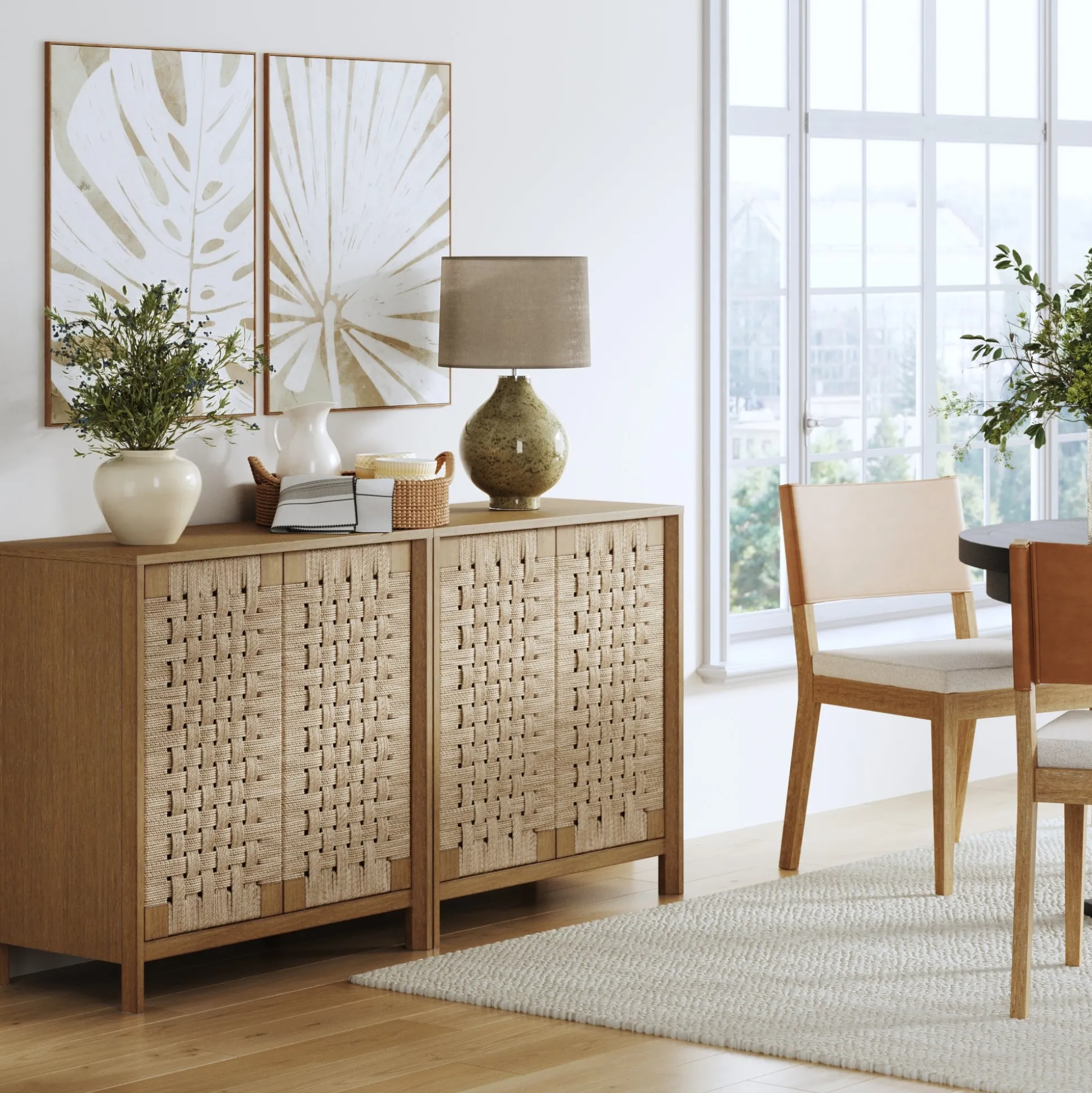 Woven Seagrass TV Console Cabinet for TVs up to 65" Light Brown