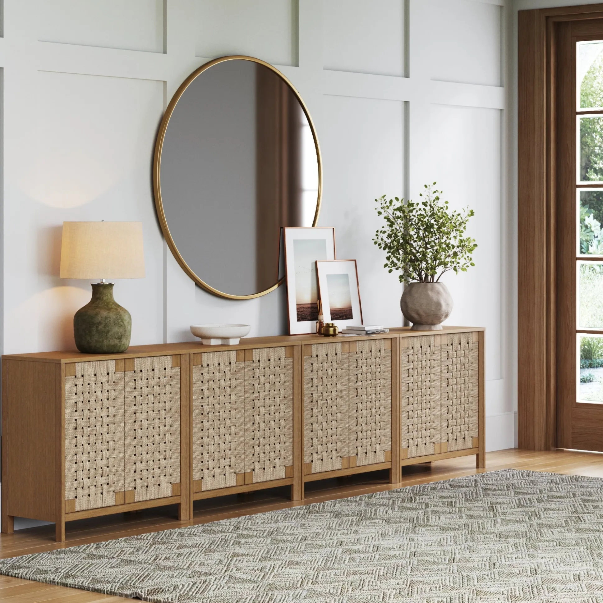 Woven Seagrass TV Console Cabinet for TVs up to 100" Light Brown